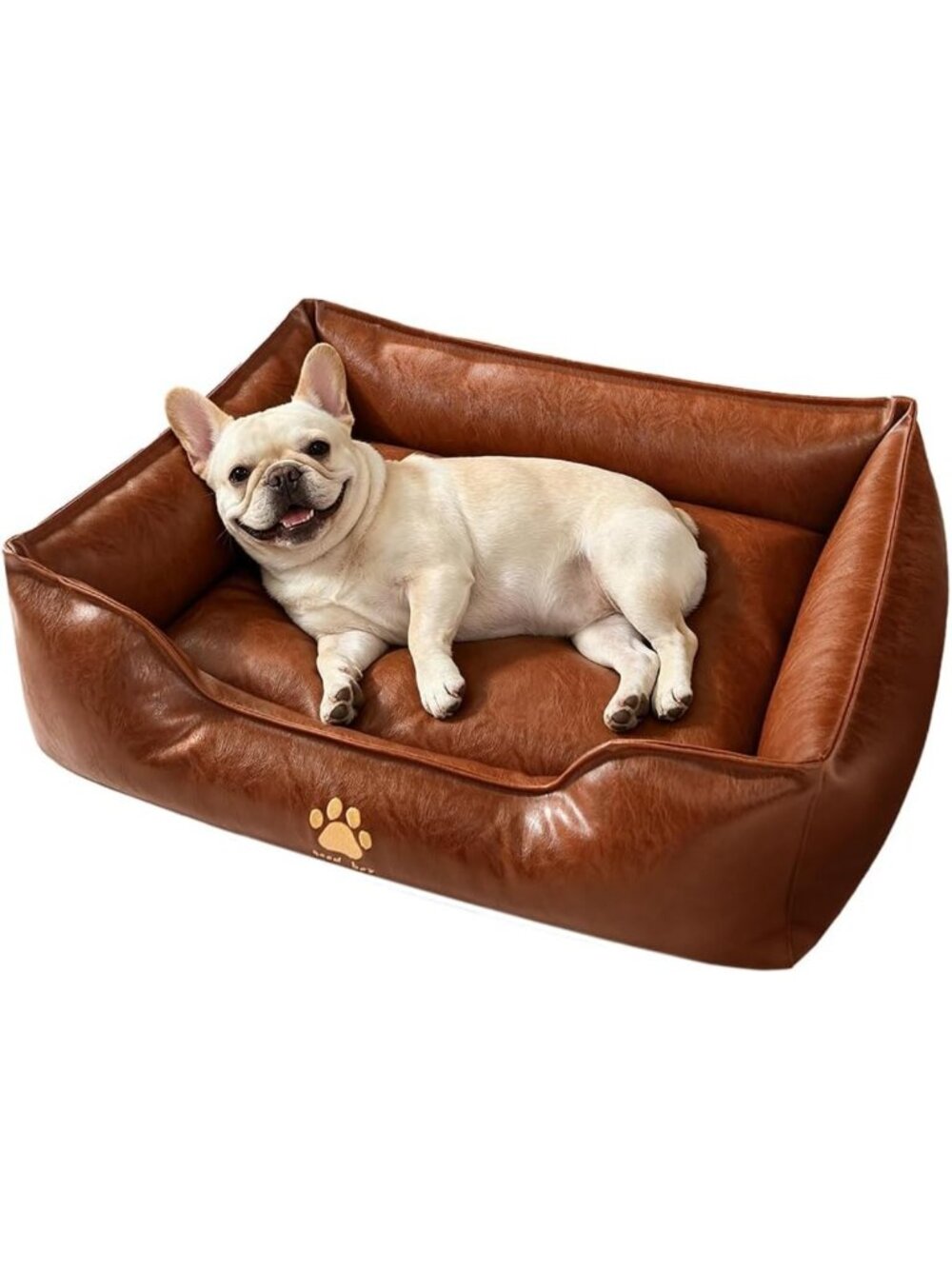 Waterproof Leather Bolster Dog Bed, Cozy Couch Style, 24x19x9, Brown Color